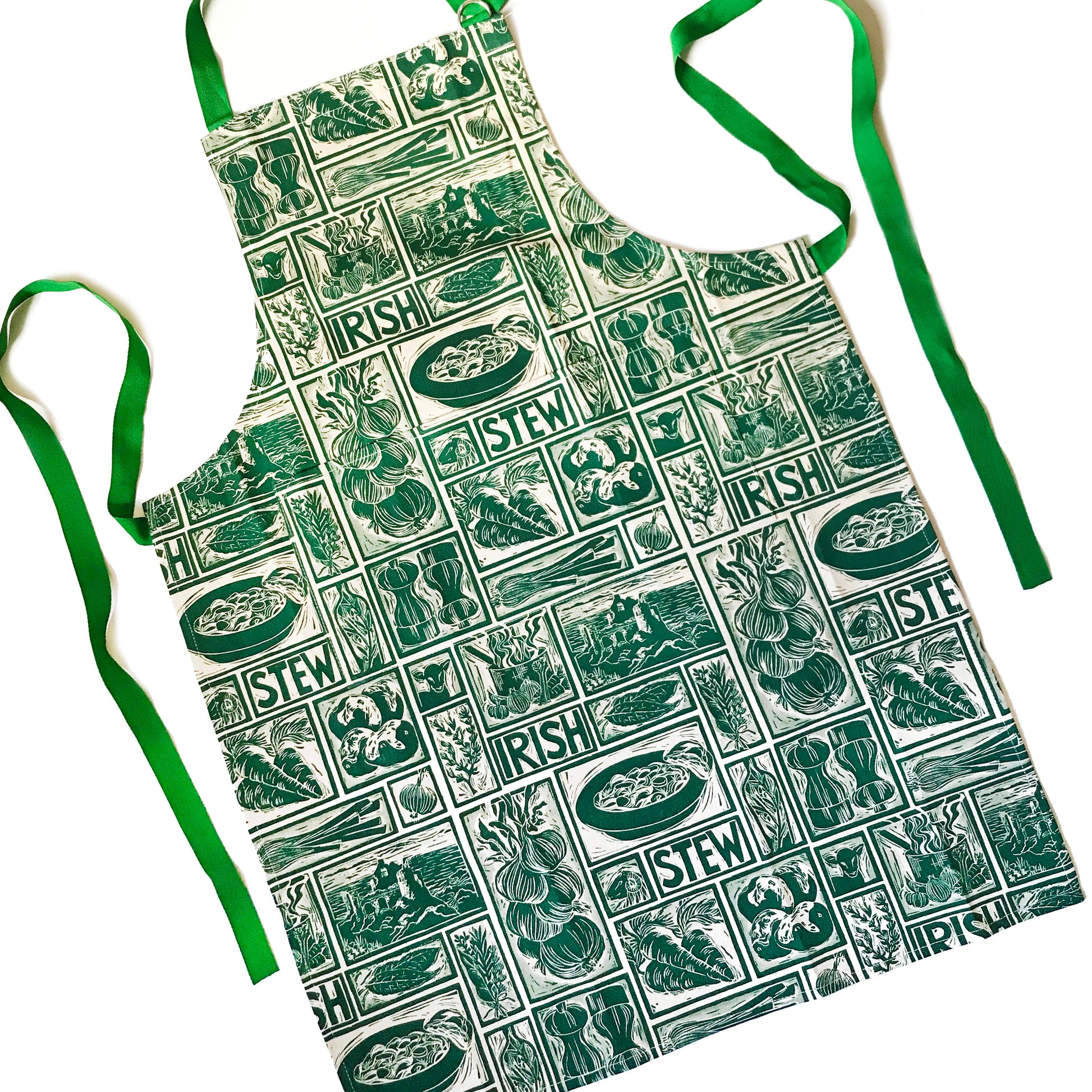 Irish Stew Recipe Apron Linocut Print by Kate Guy