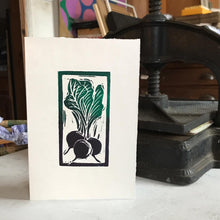 Load image into Gallery viewer, Hand Printed Greetings Card Linocut Beetroot by Kate Guy Prints
