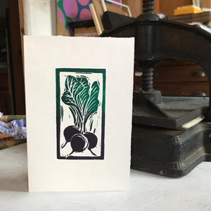 Hand Printed Greetings Card Linocut Beetroot by Kate Guy Prints