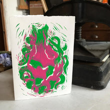 Load image into Gallery viewer, Hand Printed Greetings Card Linocut Dragonfruit by Kate Guy Prints
