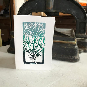 Hand Printed Greetings Card Linocut Winter Fennel by Kate Guy Prints