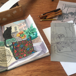 Kate Guy Prints Limited edition linocuts Sketchbook studies and process
