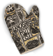 Load image into Gallery viewer, Oven Mitt Printed With Illustration Of Recipe For Lancashire Hot Pot Lino Cut Print
