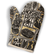 Load image into Gallery viewer, Oven Mitt Printed With Illustration Of Recipe For Lancashire Hot Pot Lino Cut Print
