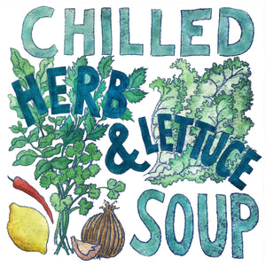 Illustrated seasonal recipe calendar by Kate Guy Prints  2023 August Chilled herb and Lettuce Soup