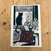 Load image into Gallery viewer, Lockdown Cat with Mexican Cushion Greetings Card
