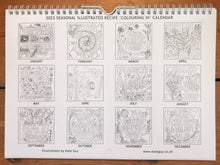 Load image into Gallery viewer, Colouring in calendar by Kate Guy Prints Illustrated seasonal recipes 2023
