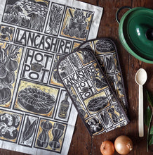 Load image into Gallery viewer, Lancashire Hot pot illustrated recipe gift set tea towel and oven gloves by Kate Guy Prints

