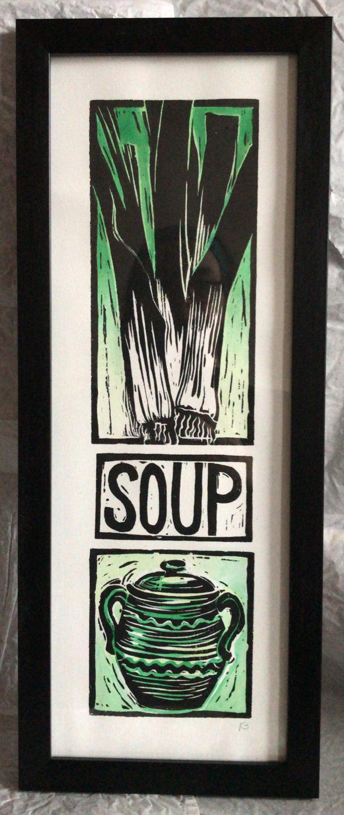 Linocut print Leeks Ingredients prints by Kate Guy Prints