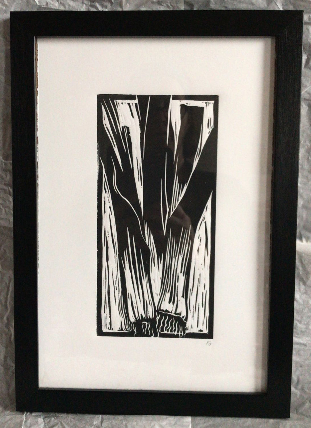 Linocut print Leeks Ingredients prints by Kate Guy Prints