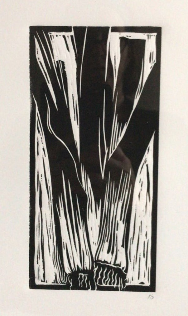 Linocut print Leeks Ingredients prints by Kate Guy Prints