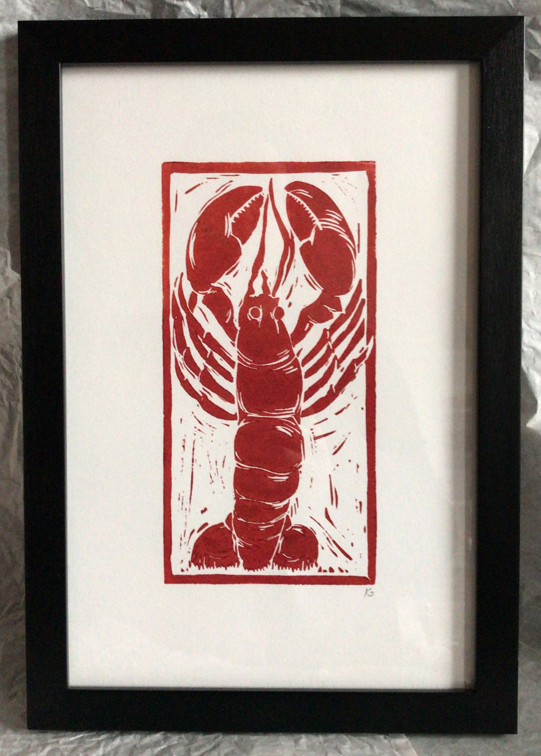 Linocut print Lobster Ingredients prints by Kate Guy Prints