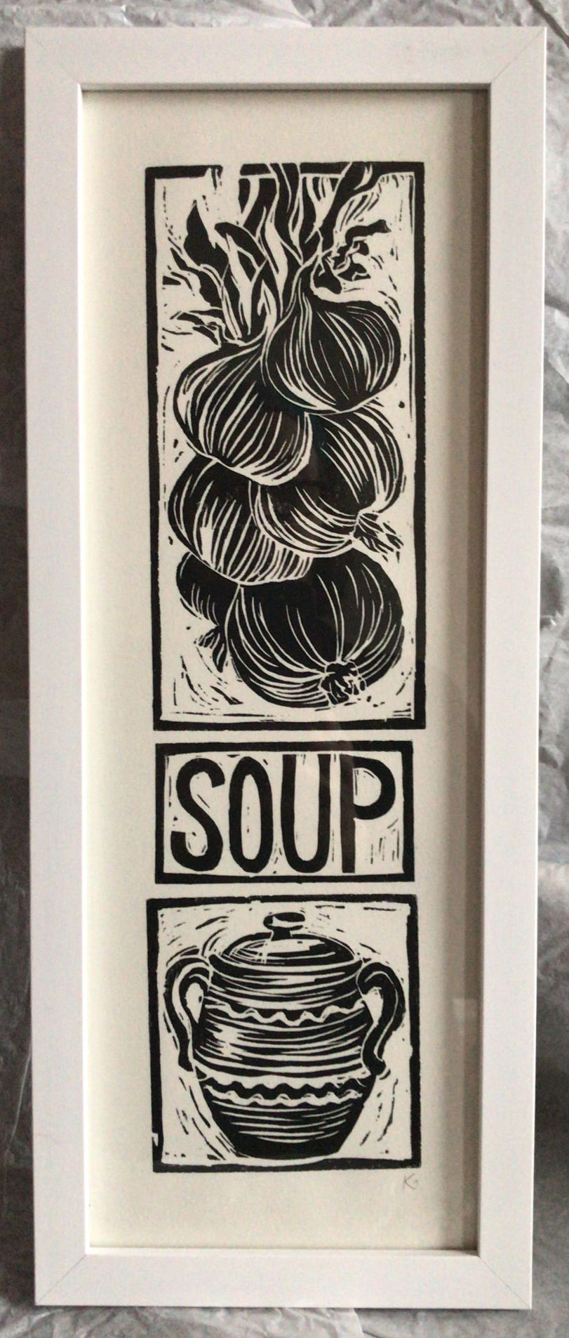 Linocut print onion tress Ingredients prints by Kate Guy Prints