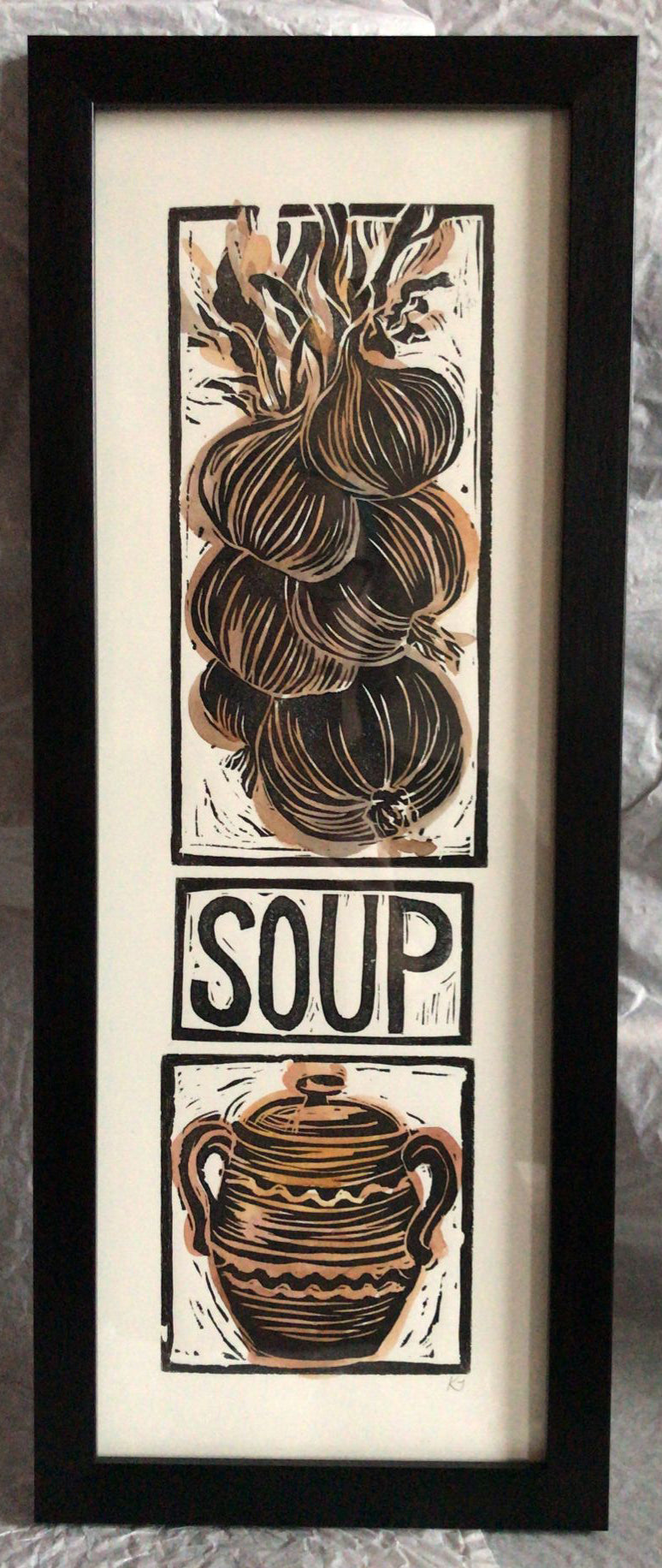 Linocut print onion tress Ingredients prints by Kate Guy Prints