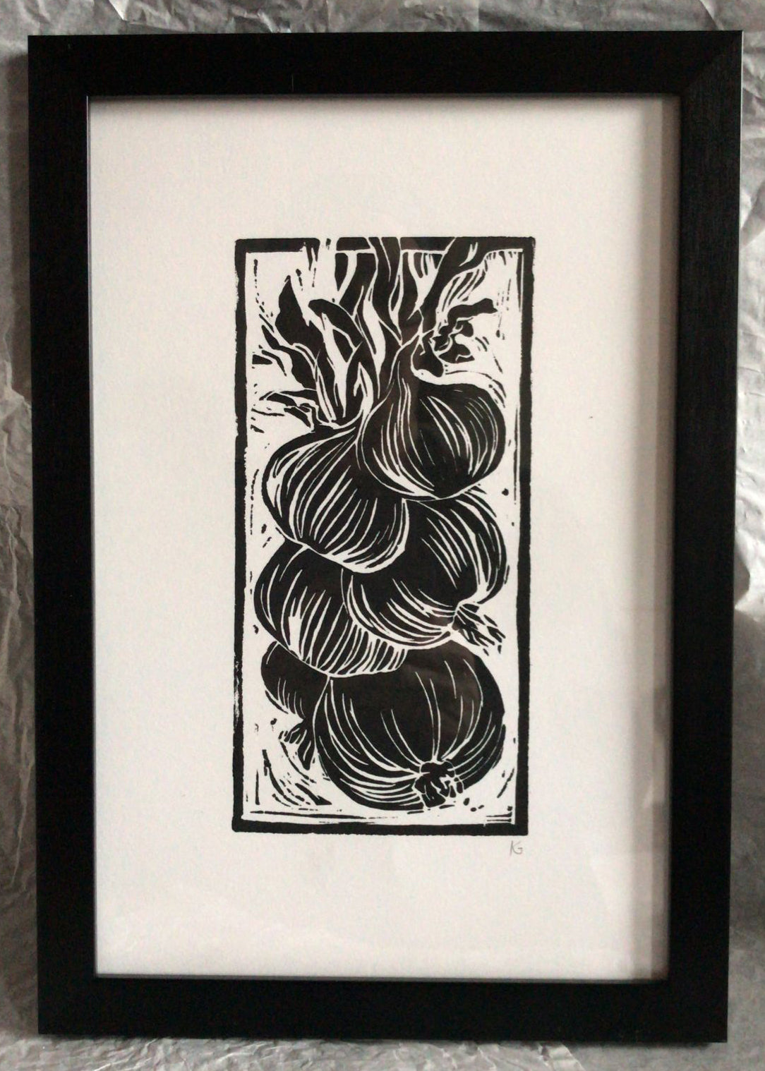 Linocut print onion tress Ingredients prints by Kate Guy Prints