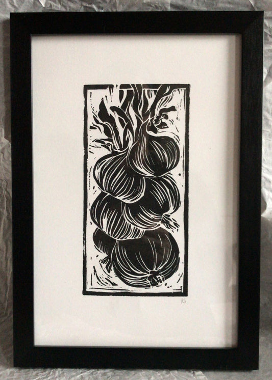 Linocut print onion tress Ingredients prints by Kate Guy Prints
