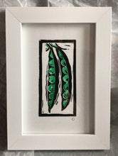 Load image into Gallery viewer, Linocut print peas in a pod Ingredients prints by Kate Guy Prints
