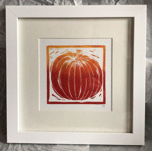 Pumpkin linocut print ingredients prints by Kate Guy Prints