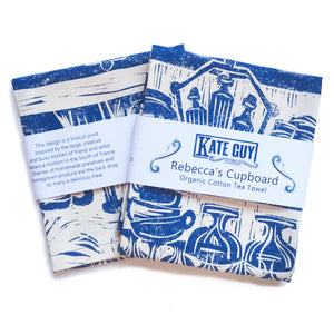 French Country Kitchen lino cut tea towels by Kate Guy