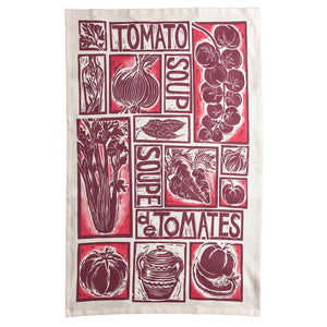 tomato soup illustrated recipe gift set tea towel apron and oven gloves lino cuts by Kate Guy Prints