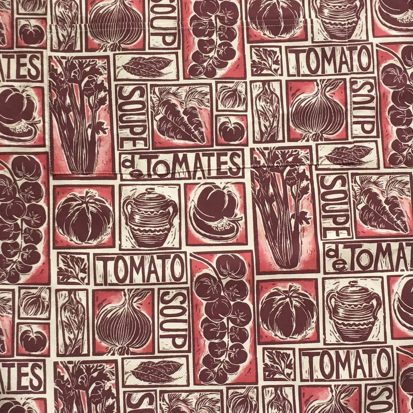 Roasted Tomato Soup Illustrated Recipe apron lino cut by Kate Guy