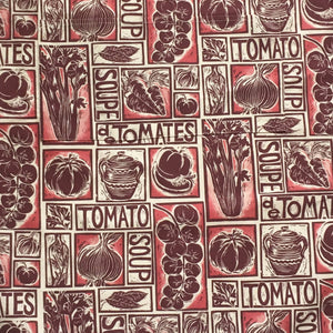 Roasted Tomato Soup Illustrated Recipe apron lino cut by Kate Guy