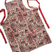 Load image into Gallery viewer, Roasted Tomato Soup Illustrated Recipe apron lino cut by Kate Guy
