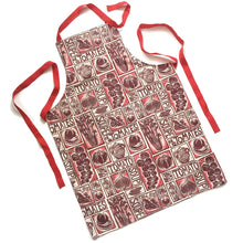 Load image into Gallery viewer, tomato soup illustrated recipe gift set tea towel apron and oven gloves lino cuts by Kate Guy Prints
