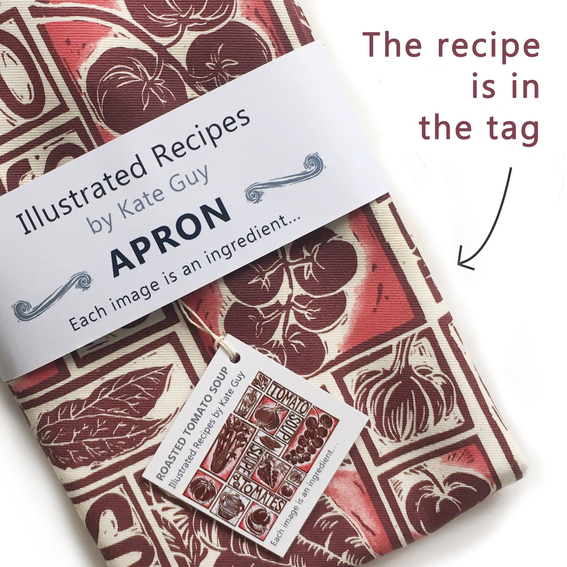 tomato soup illustrated recipe gift set tea towel apron and oven gloves lino cuts by Kate Guy Prints