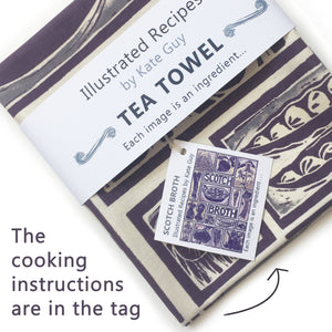 Scotch Broth Illustrated Recipe tea towel lino cut by Kate Guy