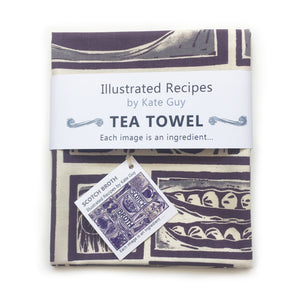 Scotch Broth illustrated recipe tea towel lino cut by Kate Guy