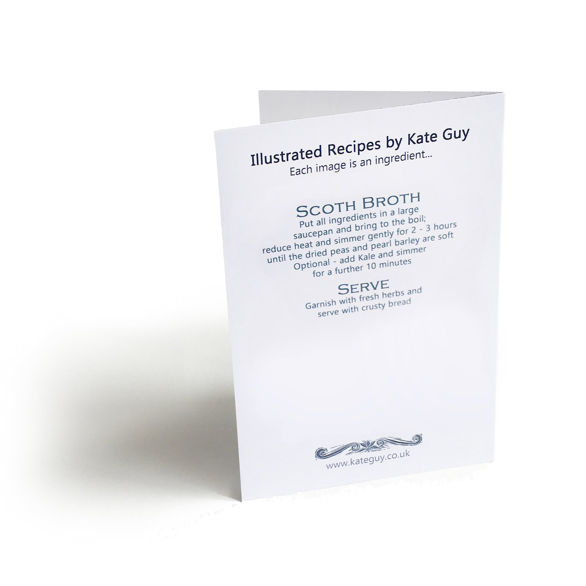 Scotch Broth Illustrated Recipe Greetings Card by Kate Guy each image is an ingredient the cooking instructions are on the back