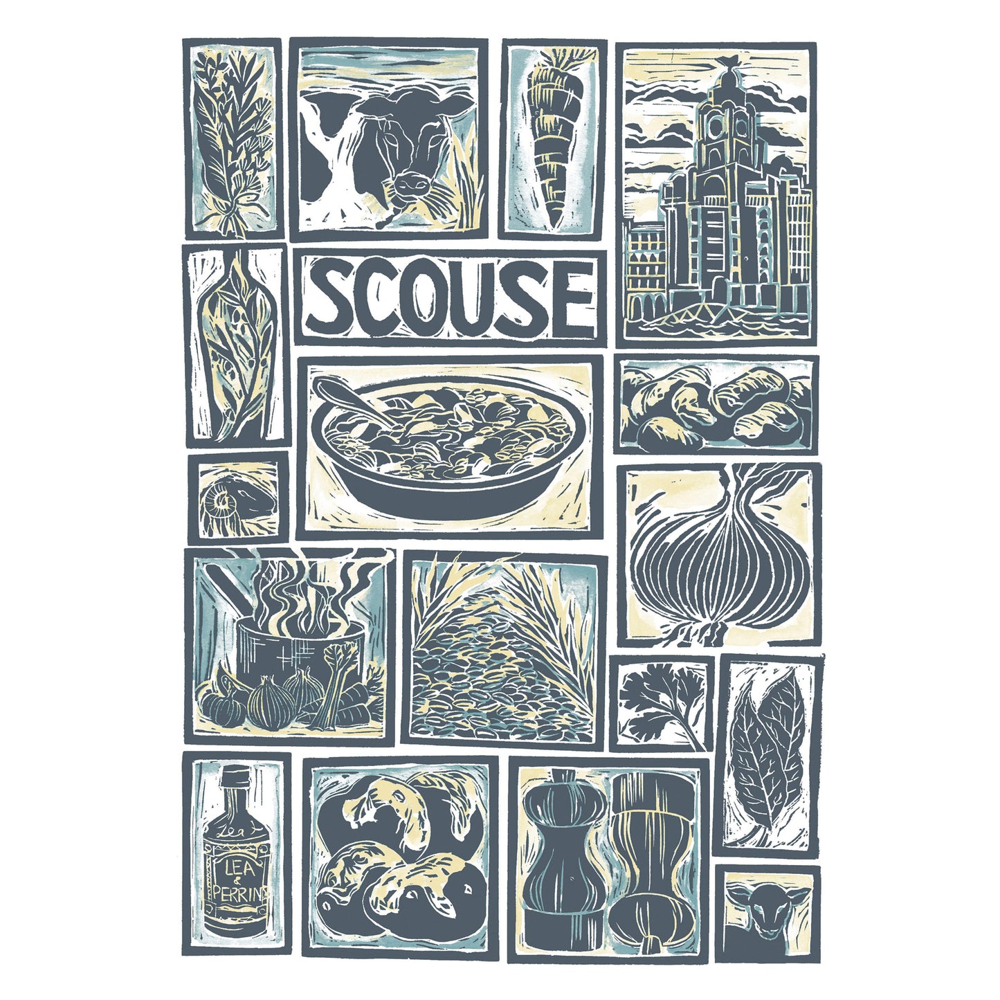 Scouse Illustrated Recipe Greetings Card by Kate Guy each image is an ingredient the cooking instructions are on the back