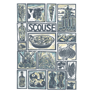 Scouse Illustrated Recipe Greetings Card by Kate Guy each image is an ingredient the cooking instructions are on the back