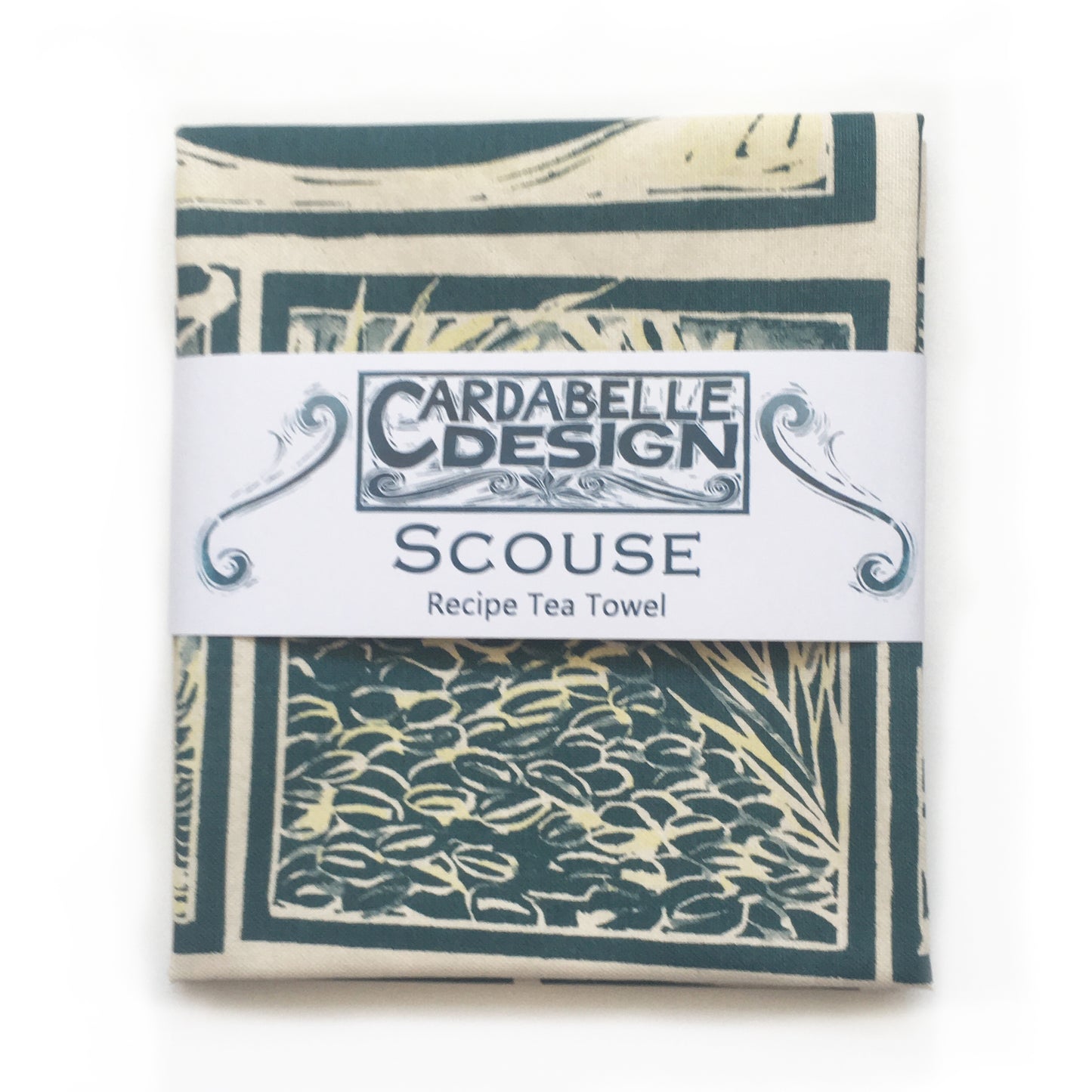 Scouse Illustrated Recipe tea towel lino cut by Kate Guy