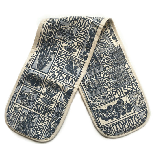 Simple Soups illustrated recipe organic cotton double oven glove lino cut by Kate Guy
