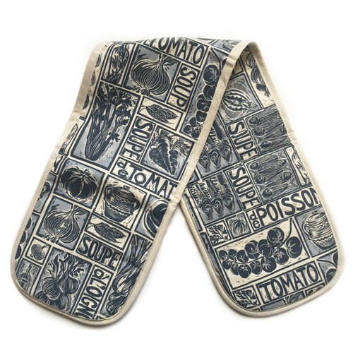 Simple Soups illustrated recipe organic cotton double oven glove lino cut by Kate Guy