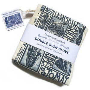 Simple Soups illustrated recipe organic cotton double oven glove lino cut by Kate Guy