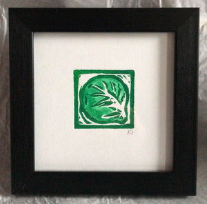Small green sprout linocut print ingredients prints by Kate Guy Prints