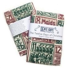 Load image into Gallery viewer, The Twelve days of Christmas organic cotton apron lino cut by Kate Guy
