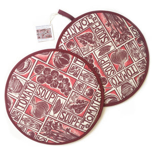 Tomato Soup illustrated recipe hob cover comes with cooking instructions,  lino cut print by Kate Guy