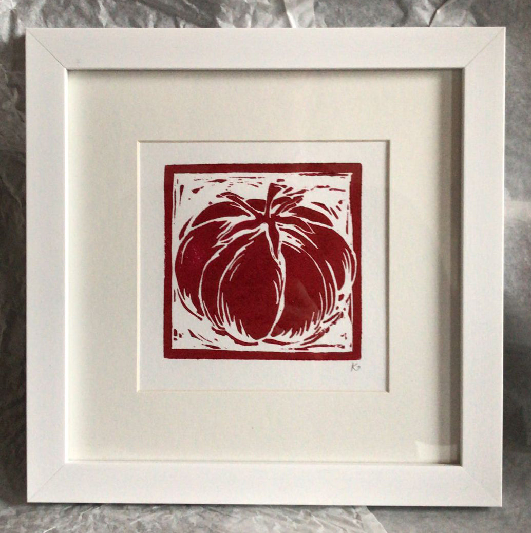Linocut print beef tomato Ingredients prints by Kate Guy Prints