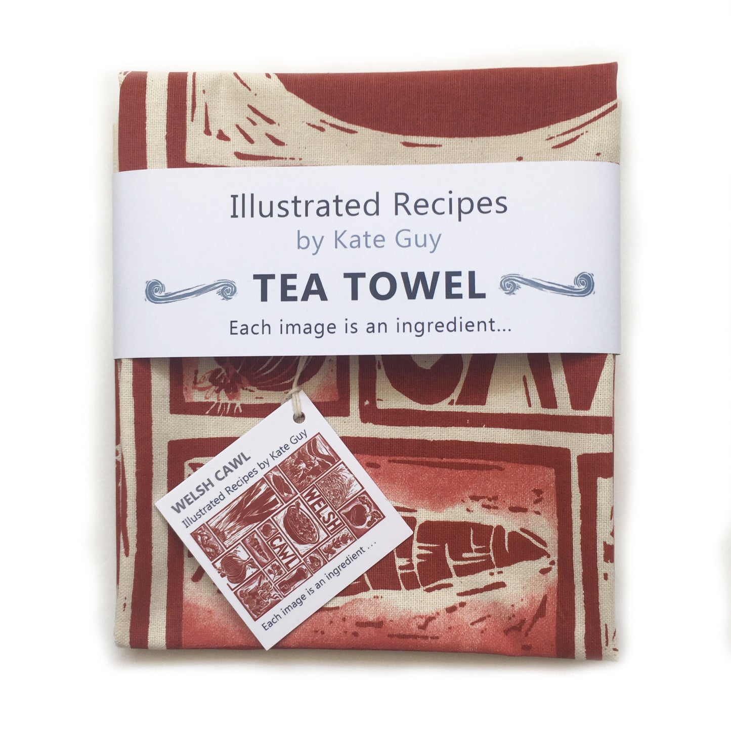Welsh Cawl illustrated recipe tea towel lino cut by Kate Guy