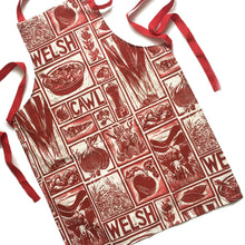 Load image into Gallery viewer, Welsh Cawl Illustrated Recipe Adult Apron - comes with cooking instructions! Lino Cut print by Kate Guy

