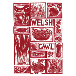 Welsh Cawl Illustrated Recipe Greetings Card lino cut by Kate Guy each image is an ingredient and cooking instructions are on the back