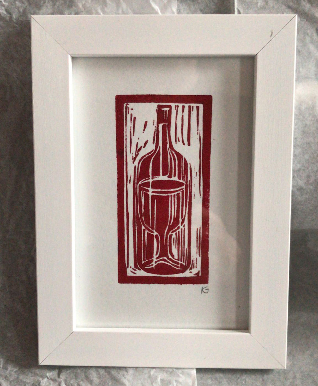 Bottle of Wine linocut print ingredients prints by Kate Guy Prints