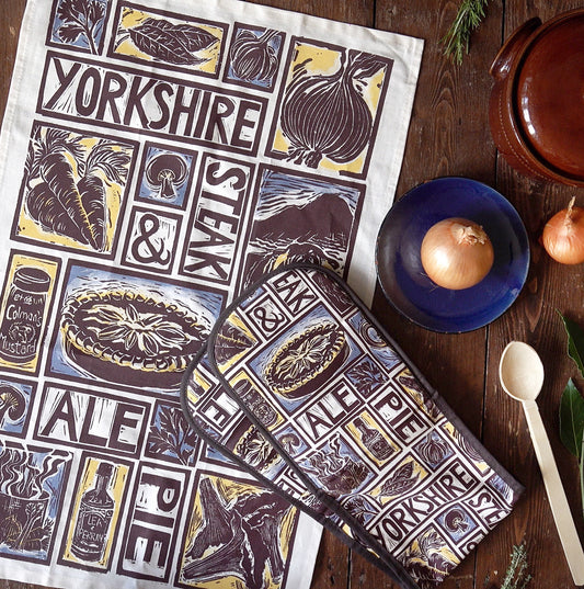 Yorkshire steak and ale pie illustrated recipe gift set lino cut print by Kate Guy Prints