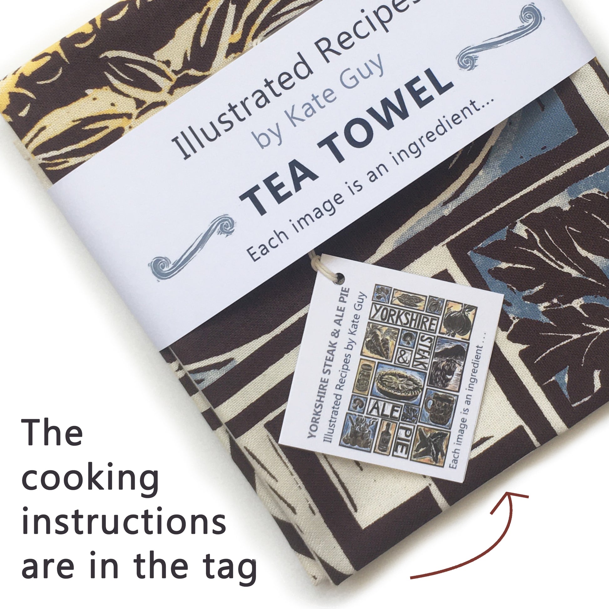 Yorkshire Steak and Ale Pie Illustrated Recipe tea towel lino cut by Kate Guy