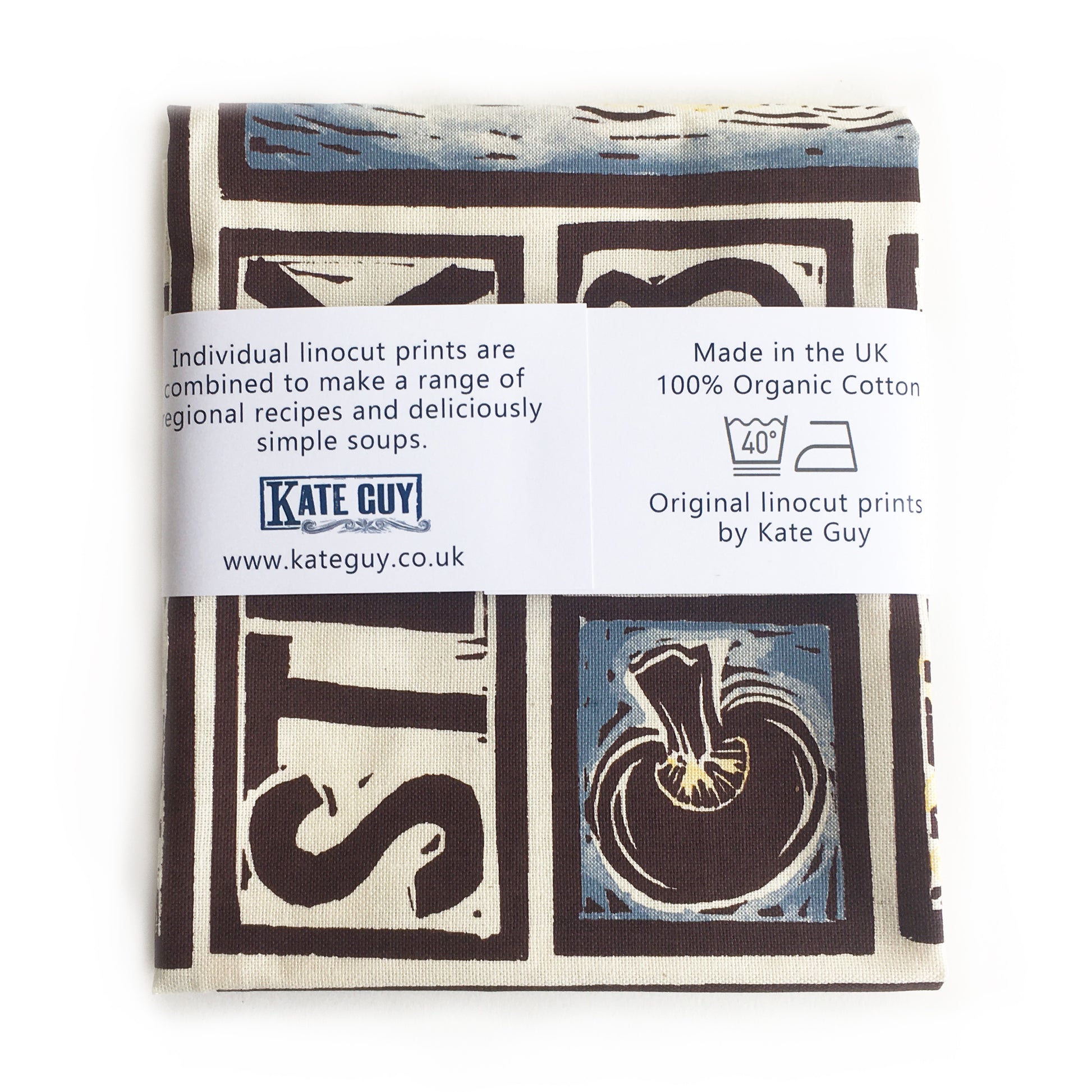 Yorkshire Steak and Ale Pie Illustrated Recipe tea towel lino cut by Kate Guy