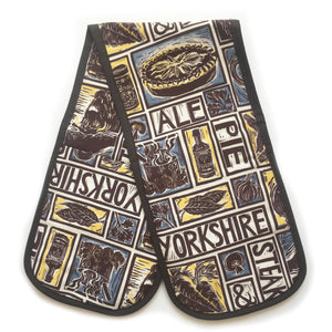 Yorkshire Steak and Ale Pie Illustrated Recipe oven gloves lino cut by Kate Guy